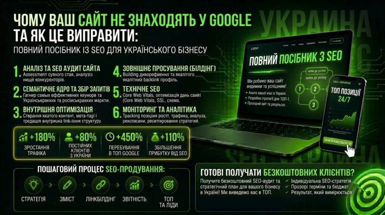 Чому ваш сайт не знаходять у Google та як це виправити, SEO-просування сайту в Україні | Вивід у ТОП Google 2025 | Loginov-IT, SEO-просування сайту Україна, розкрутка сайту в Google, SEO-оптимізація сайту Україна, просування сайту в ТОП, SEO-аудит сайту, вартість SEO Україна, органічний трафік, семантичне ядро, технічне SEO, E-E-A-T Google 2026