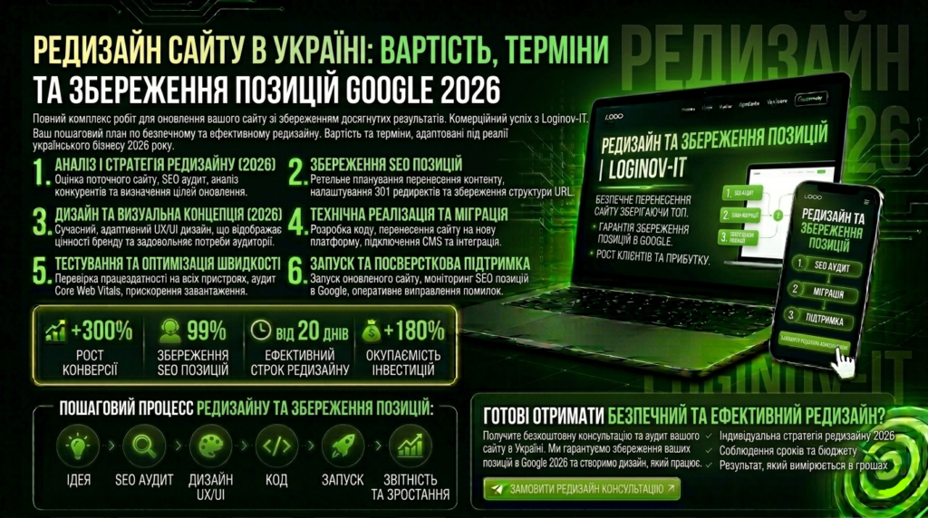 Редизайн сайту в Україні: вартість, терміни та збереження позицій Google 2026, замовити сайт-створення сайту під ключ | Loginov-IT 1 | Loginov IT